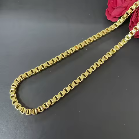 Daily Commute 4MM Square Box Chain Necklace For Men & Women 24K Gold AU999, simple and elegant with 