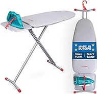 ironMATIK Space Saver Ironing Board - 45.5" X 15" Usage Area (Board Length 35.5") - Easy Storage, Adjustable Height, Heat Resistant Silicone Tray, Padded Top. Made in Europe.