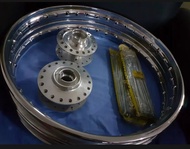 SILVER RIM SET FOR MOTORCYCLE XRM/ WAVE 100 /110 / SMASH / RS / SHOGUN with front and back hubs and 