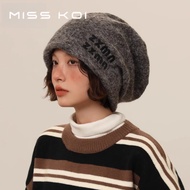 MISSKOI Wool Blended Letter Pile Hat Female Winter Face Show Small Warm Ear Protection Head Cap Cold