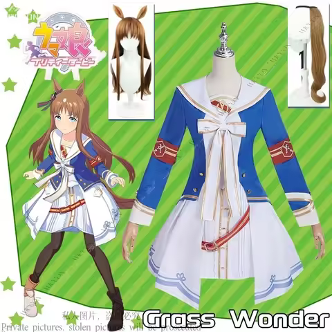 Grass Wonder Anime Umamusume: Pretty Derby Game Wig Tail Cosplay Costume Adult Women JK Uniform Skir