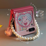 Samsung Galaxy Z Flip 3 4 5 6 7 Gradient Phone Case Cute rabbit-shaped pendant with a lanyard to pre