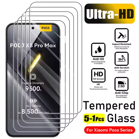 5-1Pcs Tempered Glass For Poco X8 Pro Max PocoX7 Pro X6 X5 X4 X3 GT X8Pro Phone Screen Protector Fil