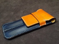 真牛皮手作雙色鋼筆套 筆袋/盒 雙支裝 萬寶龍 客製 免費印英文字