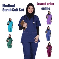 【ready stock】 Scrub Suit Clothes Baju Scrub For Women Medical Scrub Short Sleeve Bottom Price Uniform Nurse Cotton Baju