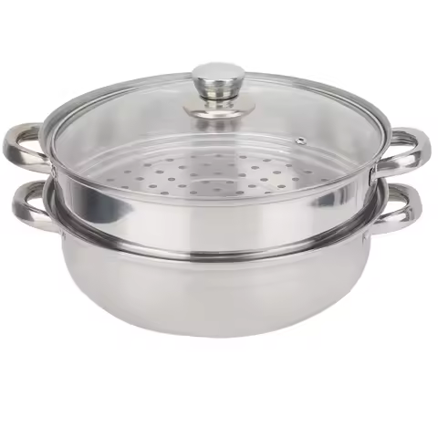 Stainless Steel Cookware 27cm/11in 2-Layer Steamer Pot Cooker Double Boiler Soup Steaming Pot Kitche
