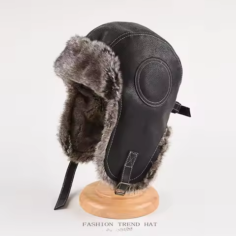 Winter Ushanka Hat Men Women's Pilot Aviator Bomber Trapper Hat Faux Fur Leather Snow Cap with Ear F