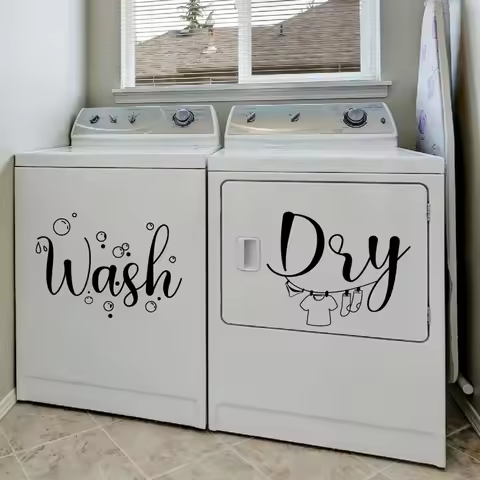 Wash Dry Washer Dryer Laundry Vinyl Art Decals Removable Waterproof Bubble Cloth Stickers Washroom H