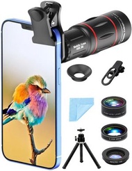 鬼佬倉 - 【套裝+收納包】手機多功能外置鏡頭 18X長焦望遠鏡 鳥類 演唱會拍攝0.63X三合一 合照 三合一功能手機鏡頭
