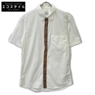 Burberry 8017503 白色 Nova 條紋短袖襯衫，M 碼 [二手]