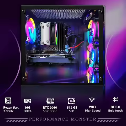 US Shipping Hot New Gaming Desktop PC AMD Ryzen 5 2600 GeForce RTX 2060 6GB 16GB DDR4 512GB SSD WiFi