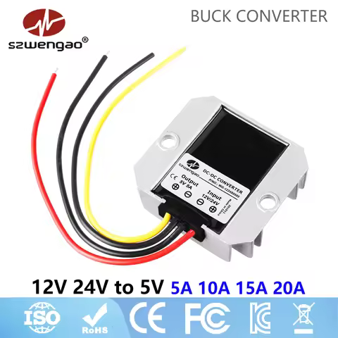 szwengao Small Size DC-DC 12V 24V to 5V Step Down Converter 5A 10A 15A 20A Buck Module Power Supply 