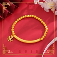 [Lucky K Gold] Gold-plated Fu Brand Elbow Fu Character Elastic Beaded Bracelet