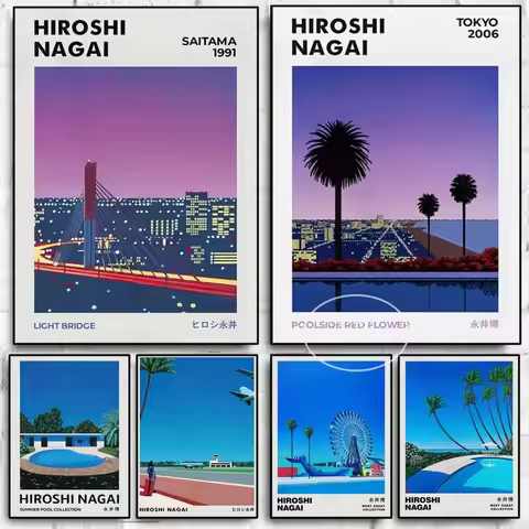 Japan Manga Vaporwave Sunset Purple Poster Hiroshi Nagai Canvas Painting Prints Wall Pictures for No