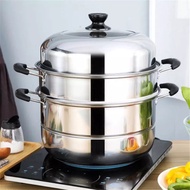 🅷🆆 28cm 100% High Quality Stainless Pot Stainless Steel Steamer Cookware Multi-functional Three Layers For Siomai, Siopao Thickening, Stainless-Steel, Stainless Steel Triple Steamer, Induction Dim Sum Steam, Steaming Pot Cookware For Home Kitchen