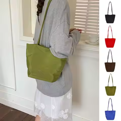 Fashion Korean Style Nylon Bucket Bag Solid Color Lightweight Underarm Bag Large Capacity Nylon Shou
