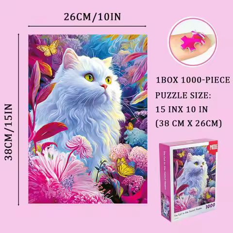 1000-Piece Miniature Cat in Wonderland Jigsaw Puzzle | 15x10.2 Inches (38x26cm) | Letter Guide |Chri