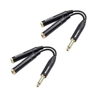 Cable Matters 2-Pack TS Male to 2X TS Female 1/4 Splitter Cable (6.35mm Splitter Cable) in Black - 0