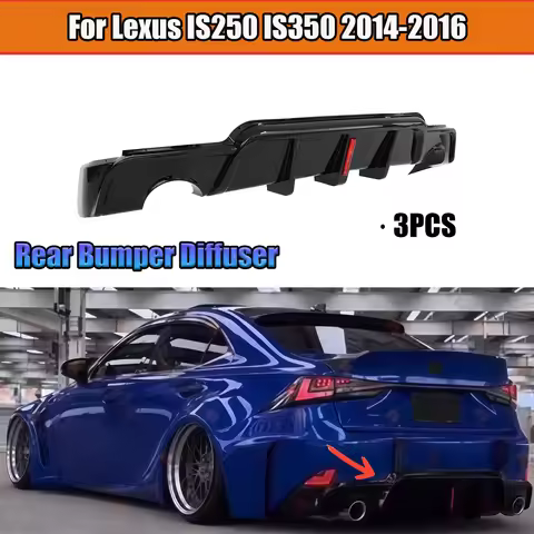 For Lexus IS250 IS350 2014 2015 2016 3PCS Parts Car Rear Bumper Diffuser With LED Light Diffuser Car