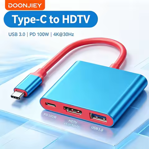 DOONJIEY 3 in 1 TYPE-C Hub with HDTV and USB 3.0 Port USB-C to HDMI-Compatible 4k 30hz 4K60Hz Adapte