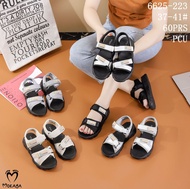 (6625-223) Sandal Let Jelly Korea Wanita Ban Kretek Motif Strap Mokaya Gold Silang Velcro Super Cant