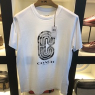 Coach Men's New Pure Cotton Retro Print Loose and Versatile Trendy Round Neck Short Sleeve T-shirt