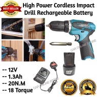 High Power Cordless Impact Drill Rechargeable Battery 12V ~ 1.3 Ah ~ 20N.M with One Li-Ion Battery H