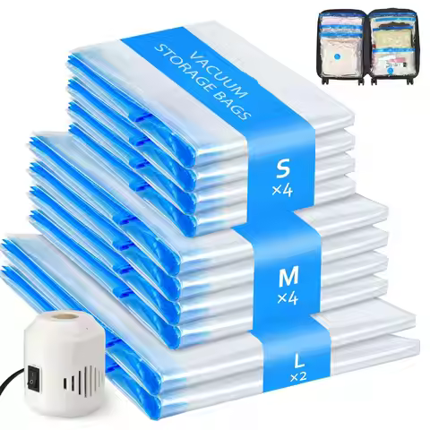 10 Pack Travel Vacuum Storage Bags With Electric Pump, Clothes Storage Bag, Dustproof Vacuum Sealed 