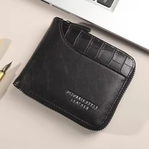 Men's short wallet spliced stone pattern large capacity three fold bag zipper coin wallet multi card