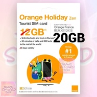 Orange Holiday Zen 20GB 歐洲 Sim Card 數據卡 電話卡