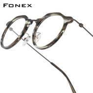 FONEX Acetate Titanium Gọng kính nam giới thiết kế thương hiệu kính tròn nữ mới Nhật Bản siêu nhẹ kí