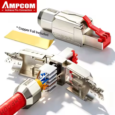 AMPCOM Tool Free RJ45 Plug CAT8 CAT7 CAT6A CAT6 Zinc-Alloy STP 40Gb 2000Mhz RJ45 Connector for 22-26