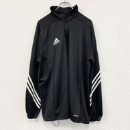 古著adidas Climalite 半拉鍊套頭衫，黑色，XL 碼，三條紋設計