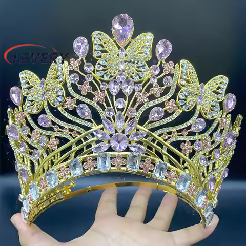 Levery Tiaras Miss Universe Rhinestones Crown Luxury Butterfly Shaped Tiaras for Women