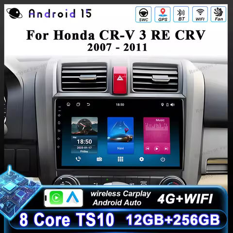 Android 15 Auto Car Radio For Honda CR-V 3 RE CRV 2007-2011 Navigation Player Multimedia Carplay Tou