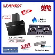 Livinox LCH-OCEAN-90BL Hood + LGH-688 3B-BL Gas Hob