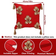 2Pcs Red Christmas Pillow Covers Gingerbread Man Throw Pillow Case 18 x 18 Inch Plush Faux Fur Soft 