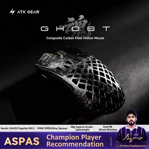 ATK GHOST Wireless Gaming Mouse Hollow Carbon Fiber 2.4G Dual Mode 0.163ms Low Latency PAW3950 Ultra