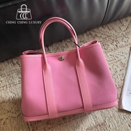 🌈Hermes🌸Garden Party 30🌸櫻花粉帆布拼皮💗99.8新🌟內拼寶石紅🌟花園包🌟