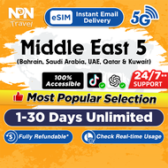 Bahrain Saudi Arabia UAE Qatar & Kuwait eSIM Ultra 1-30Days Unlimited Data |Instant Email Delivery |
