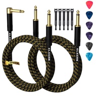 Guitar Cable 4 Feet/2 Pack-Right Angle+Straight to Straight Instrument Cable-Gold Plated Nylon Braid