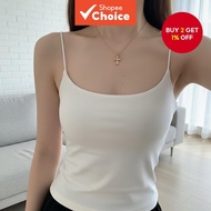 Summer Women's Backless Cami Top with Chest Pad Slim Fit Solid Strap Tank