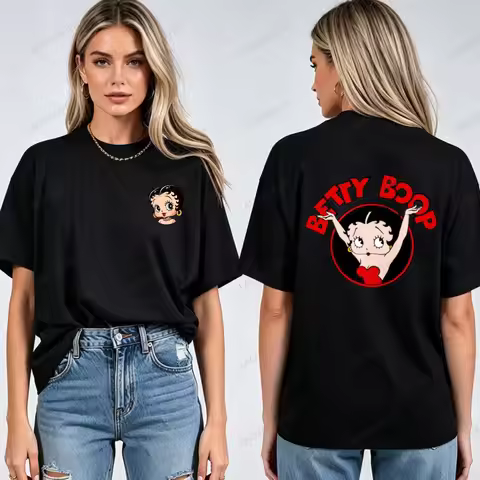 Vintage Animation Betty Boop Pattern T Shirt Men Women Breathable Short Sleeve Tees Hip Hop Style Ca