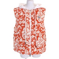 全新未使用 △ MONCLER 2022 MARCHAUD 羽絨背心，100% 純棉，飾有印花 Logo 貼片和連帽。象牙白/橙色。義大利製造。正品。女款。