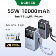 UGREEN Power Bank 10000mAh 55W with Built-in USB C Cable 3 Ports  Laptop Travel Portable Charger, LE