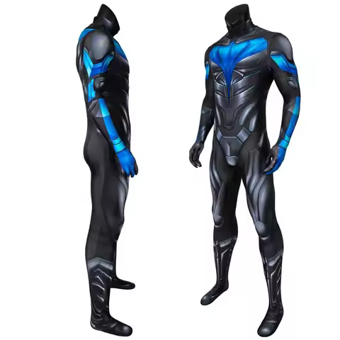25COSTitans Nightwing Jumpsuit Cosplay Costume Adult Superhero Halloween Masquerade Cool Bodysuit Wi
