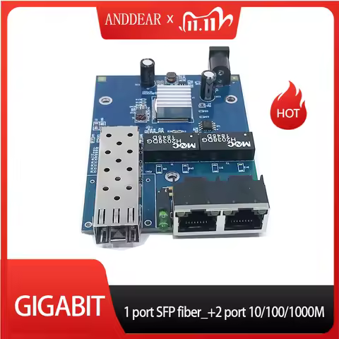 10/100/1000M Gigabit media converter 1 sfp 2 rj45 gigabit optical fiber ethernet fiber optic switch 