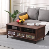 Kung Fu Tea Thickened Solid Wood 8V Chinese Simple Combination American TV Cabinet Retro Tea Table S