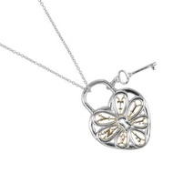 二手 Tiffany & Co. 鏤空心鑰匙項鍊，925 銀和 18k 玫瑰金材質，約 7.8 克，女士款。