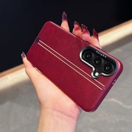 適用三星25A手機殼全包款高級感油蠟皮手機殼三星2425防摔磁吸保護套-紅色-爵士 三星Galaxy S25 Ultra